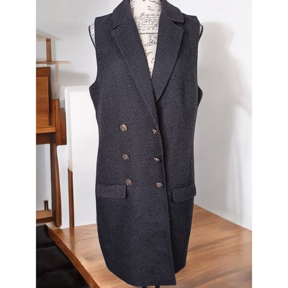 Jason Wu Large Black Double Breasted Boucle Tweed Sleeveless Blazer Dress, Butto - Picture 1 of 7